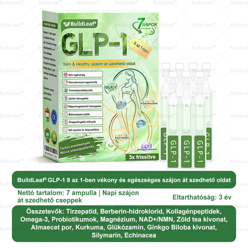 𝖡𝗎𝗂𝗅𝖽𝐿𝑒𝑎𝑓® GLP-1 8 az 1-ben Fit & Vital Szájon át szedhető oldat – Napi egyszer, 7 nap alatt látható változás / Elhízás, szív- és érrendszeri egészség, cukorbetegség, alvási apnoe, bélrendszer egészsége, ízületi problémák és még sok más esetén.🧪